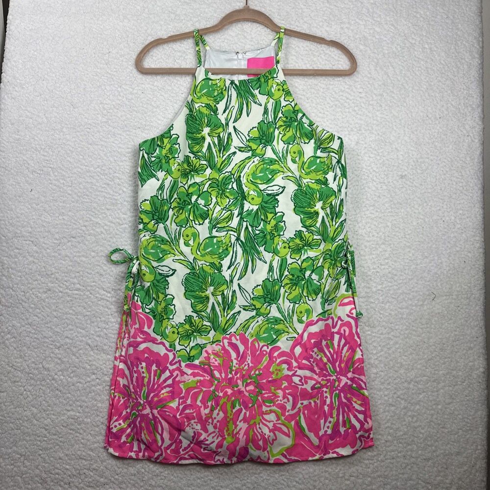 (T6) Lilly Pulitzer Pearl Romper Flamingle Engineered Flamingos Floral,Sz 4 - Picture 3 of 16
